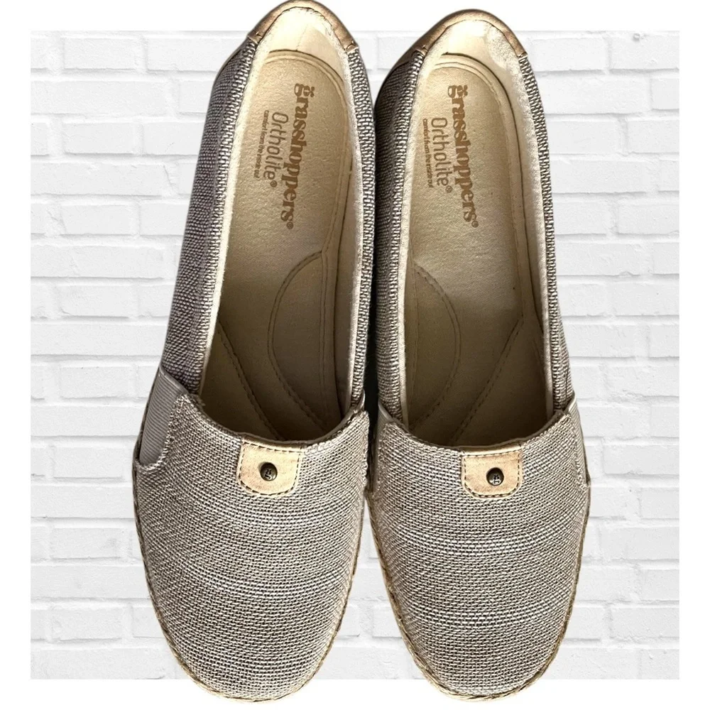 Grasshopper Ortholite Sz 11 Espadrilles Metallic Resortwear Preppy Old Money Tan